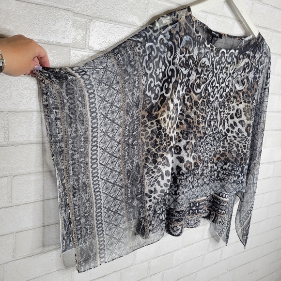 Style & Co. Petite Black White Tan Leopard Print Sheer Chiffon Caftan Cami Set - Picture 4 of 5